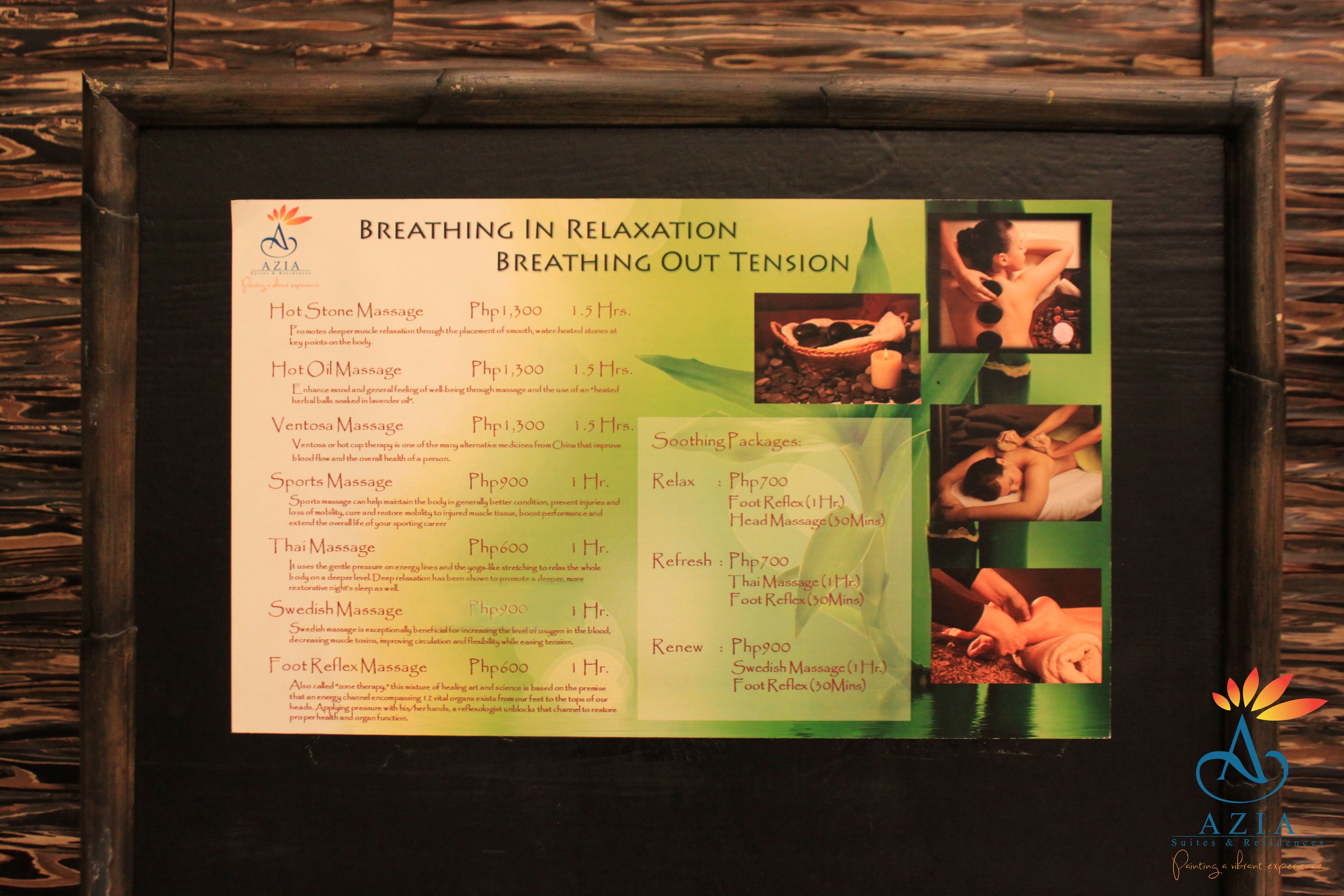 aromatherapy, hot stone massages, deep-tissue massages, swedish massages