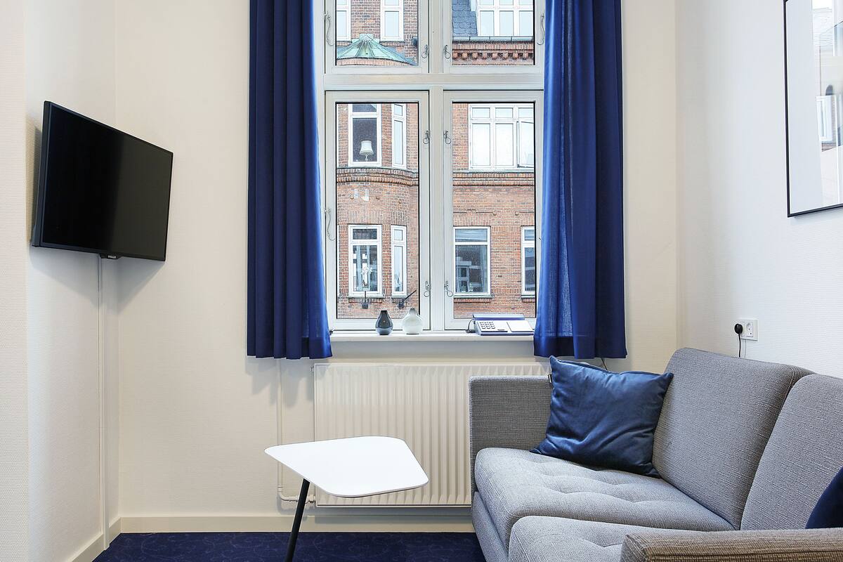 junior suite, 1 king bed, city view | living area | flat-screen tv