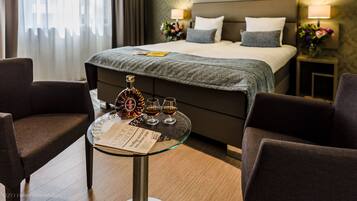 Lakens van Egyptisch katoen, luxe beddengoed, een minibar