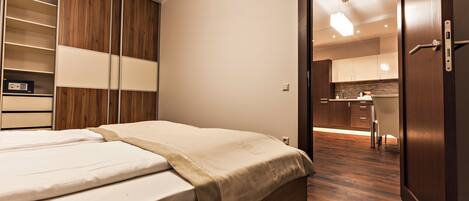 2 bedrooms, in-room safe, soundproofing, iron/ironing board