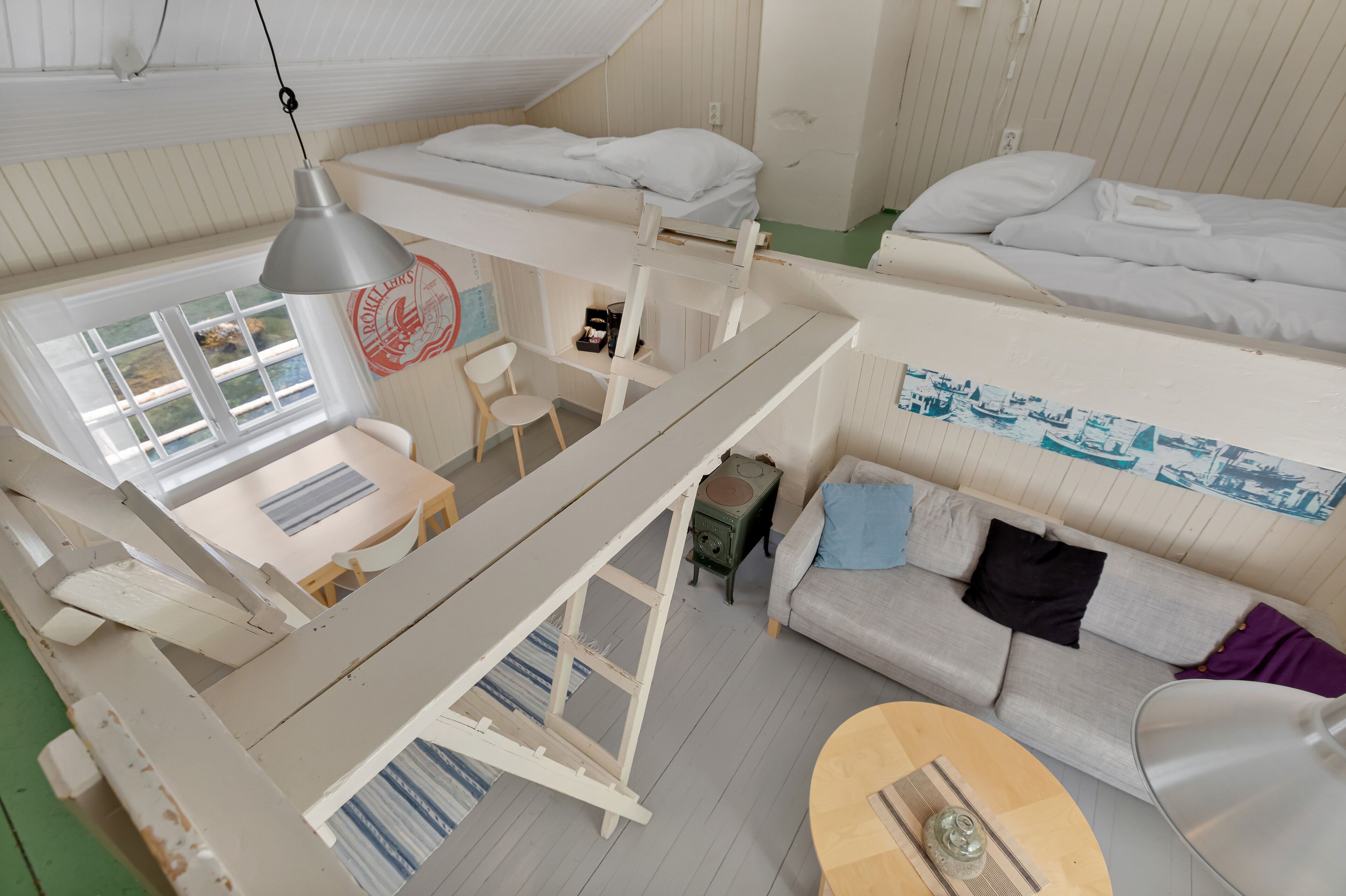 traditional cabin, sleeping loft with ladder | 1 bedroom, individually decorated, individually furnished, bed sheets