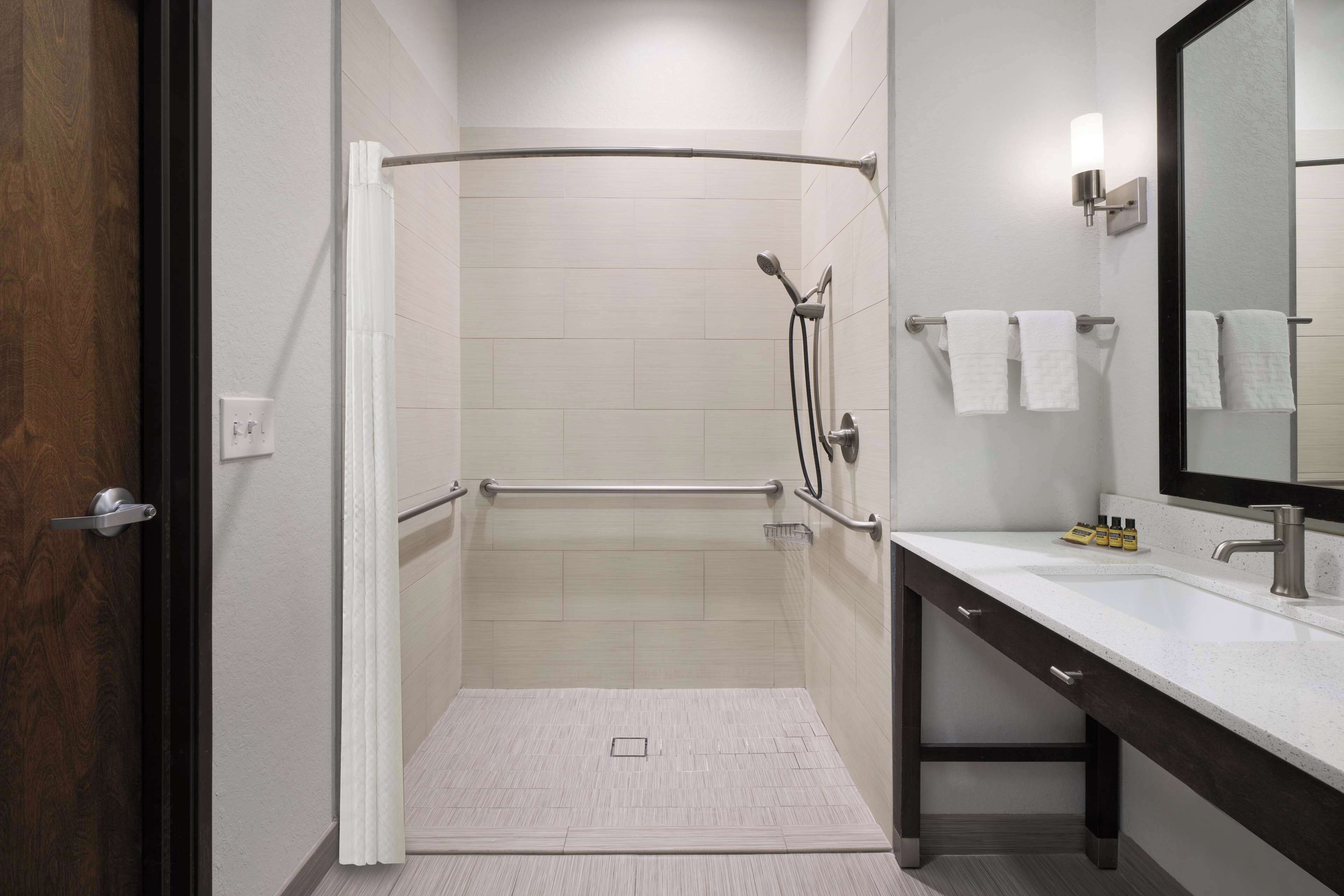 suite, 1 king bed, accessible, non smoking (with sofabed) | bathroom | free toiletries, hair dryer, towels, soap