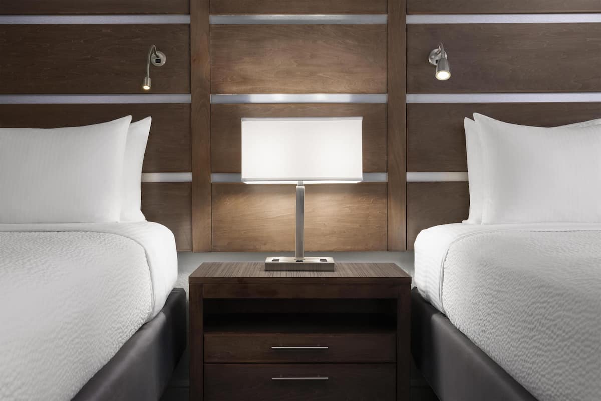 Standard Room, 2 Queen Beds, Non Smoking, Refrigerator & Microwave | Pillowtop beds, desk, laptop workspace, blackout drapes