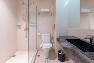 Shower, hair dryer, slippers, bidet