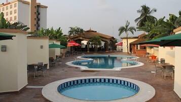 Outdoor pool, pool loungers