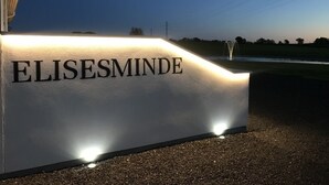 A sign with the name "ELISESMINDE" illuminated at night. - Elisesminde (Vejle)