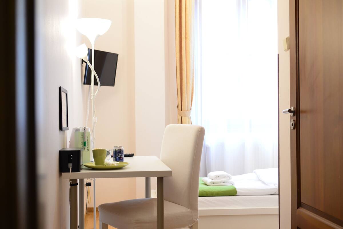 Einzelzimmer, 1 Einzelbett | Laptopgeeigneter Arbeitsplatz, Bügeleisen/Bügelbrett, Zustellbetten