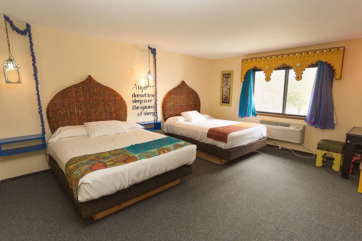 standard double room, 2 queen beds | individually decorated, desk, soundproofing, iron/ironing board