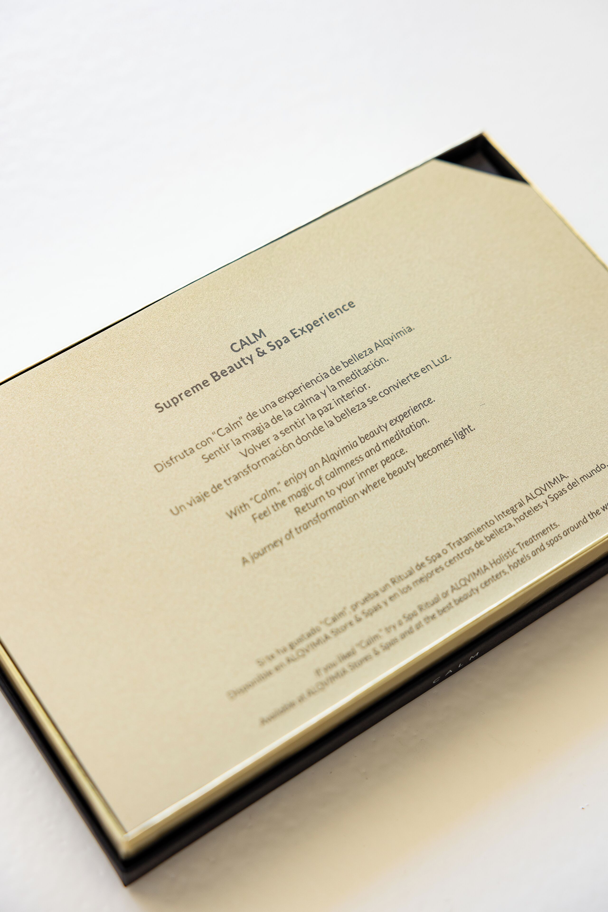 A brochure or pamphlet with text and a logo, likely detailing a spa or wellness experience.