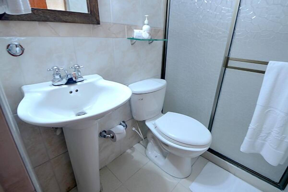 single room | bathroom | shower, rainfall showerhead, designer toiletries, towels