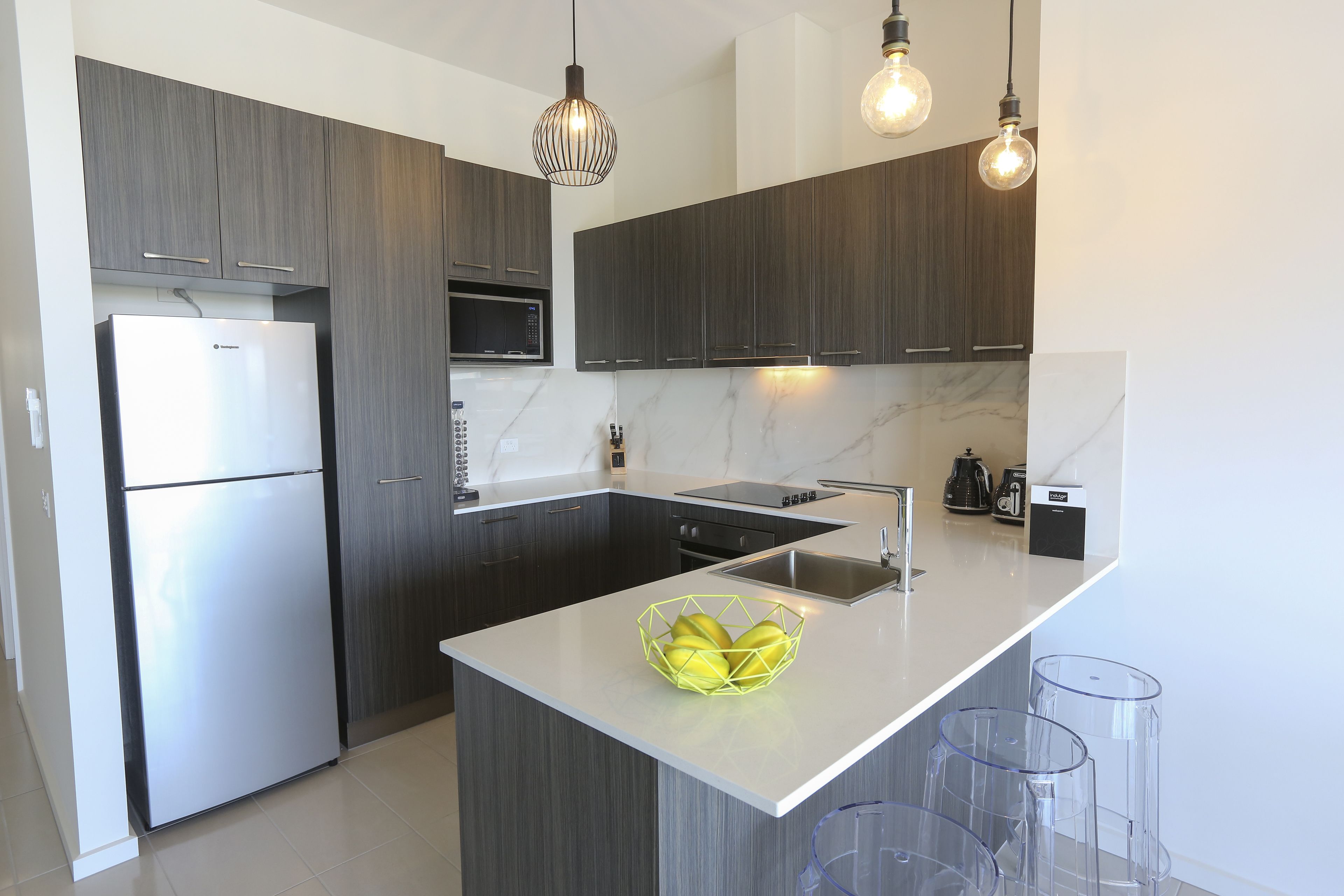 Fridge, microwave, coffee/tea maker, electric kettle