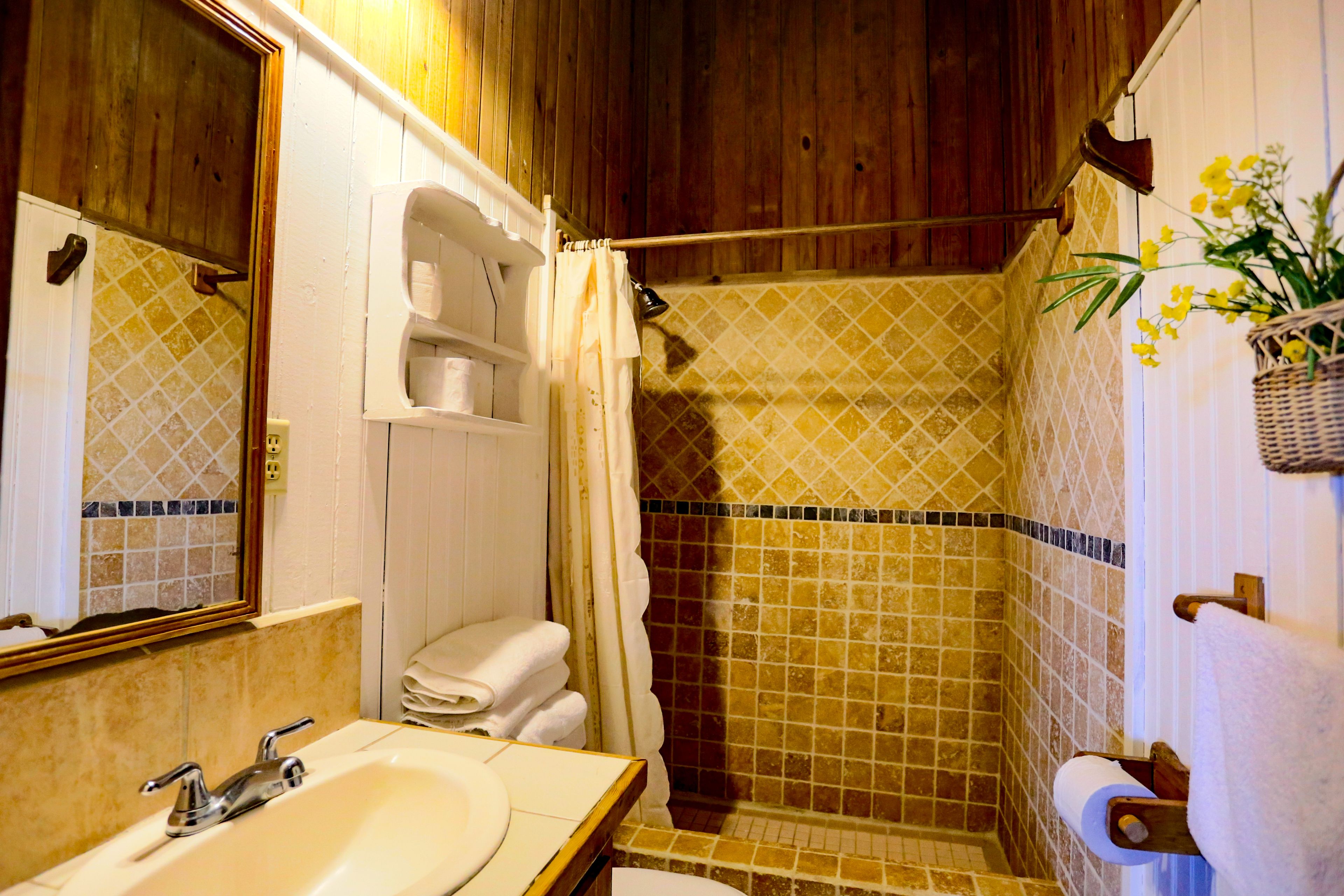 shower, free toiletries, hair dryer, towels