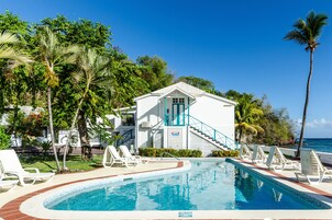 Outdoor pool, sun loungers