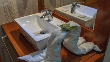 Secador de pelo, toallas, jabón, shampoo