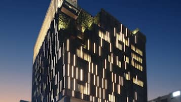Experience the vibrant atmosphere of Miyako Hotel Hakata, set amidst a bustling urban scene.