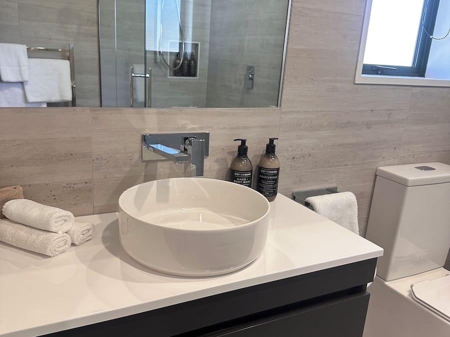 Eco-friendly toiletries, hair dryer, towels