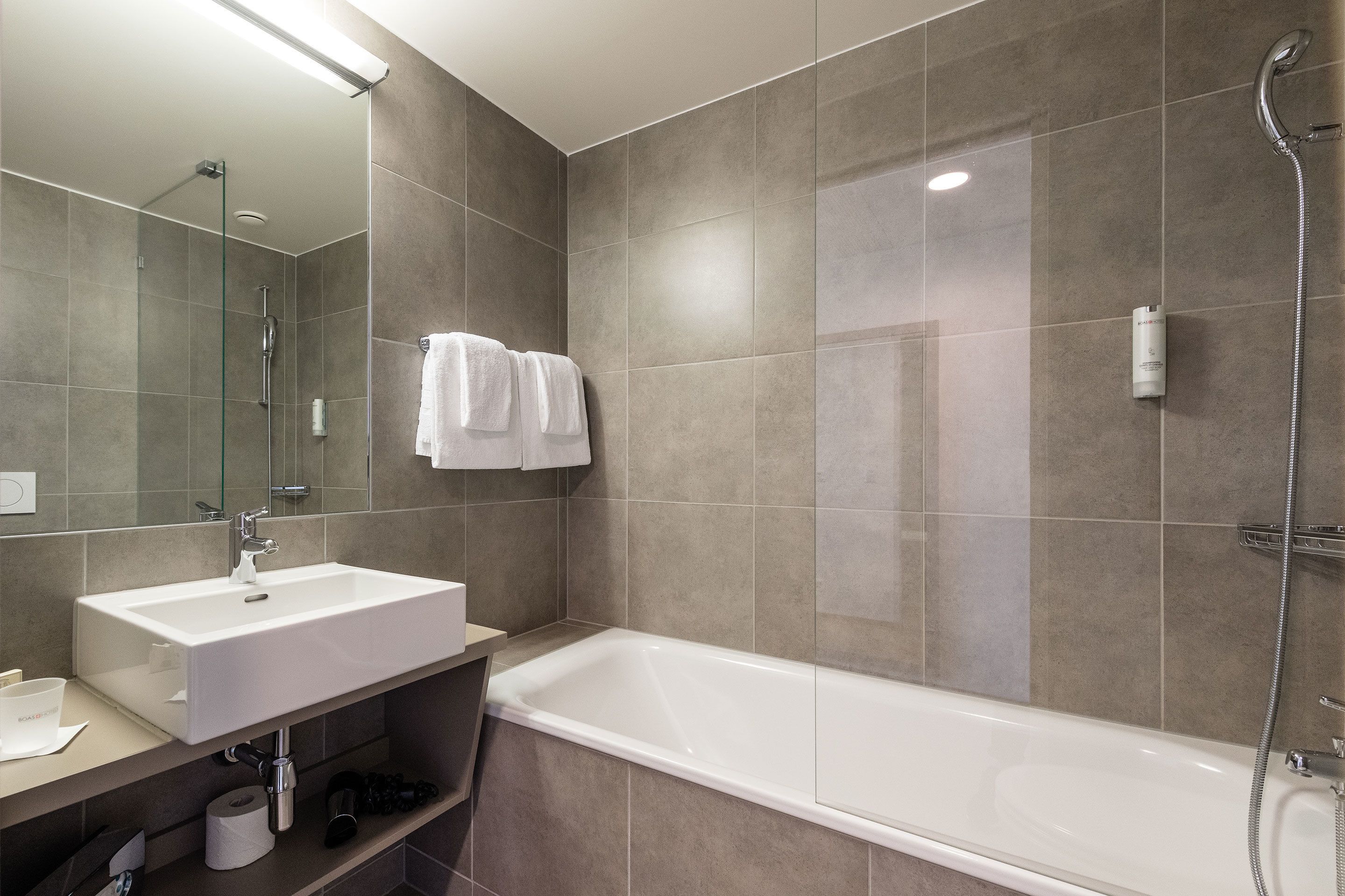 free toiletries, hair dryer, towels