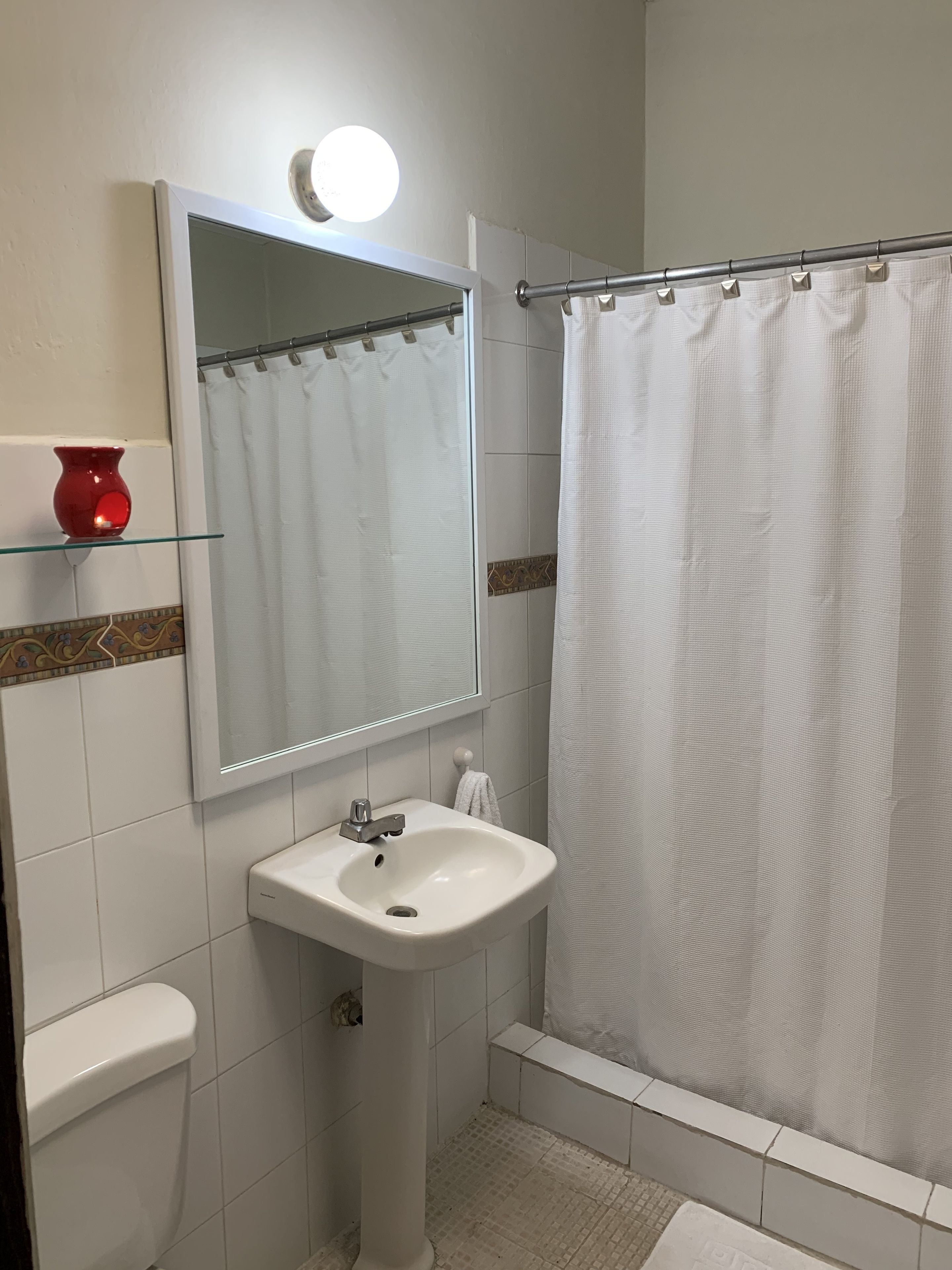 double room (two double beds) | bathroom | shower, free toiletries, hair dryer, towels