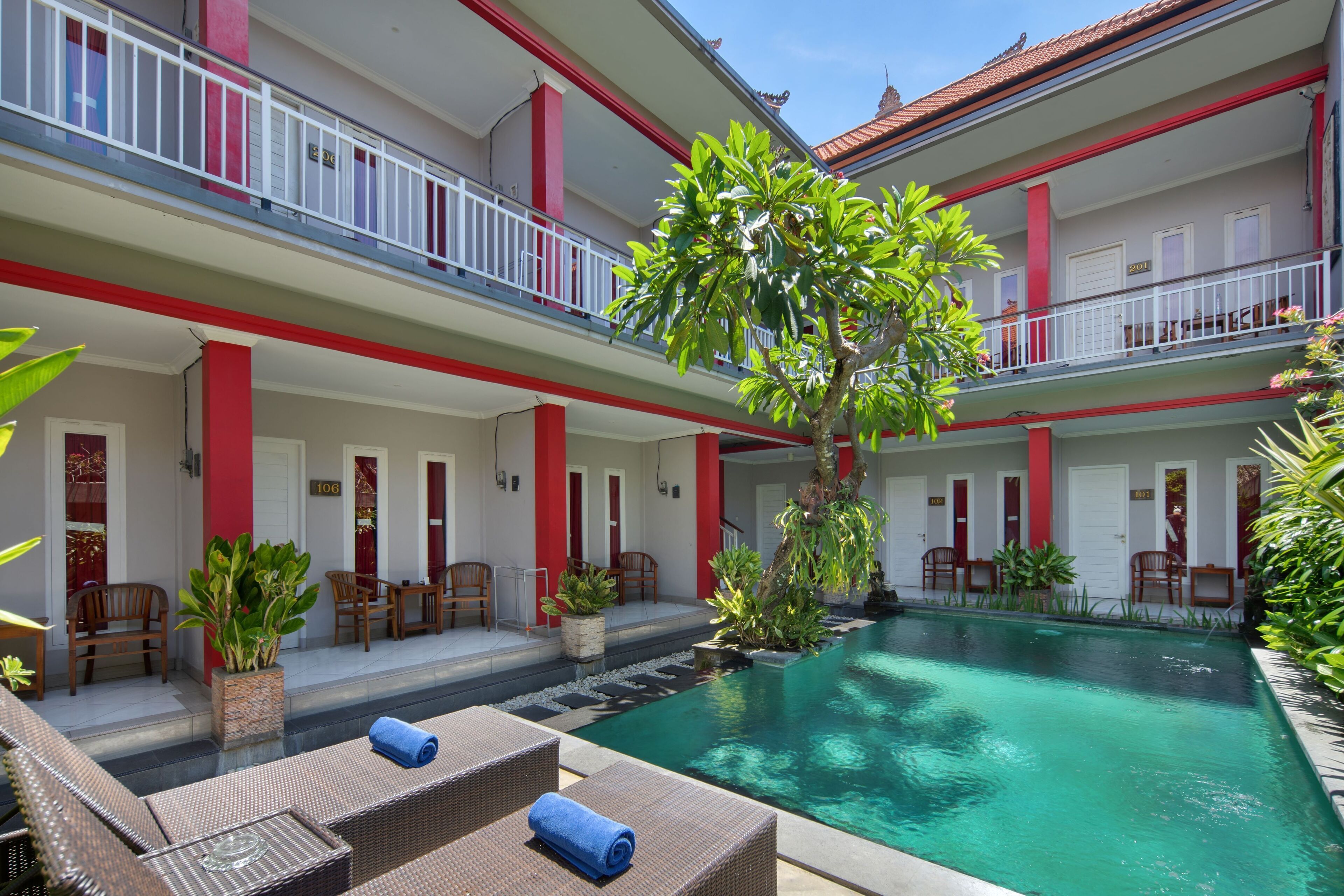 Outdoor pool, sun loungers