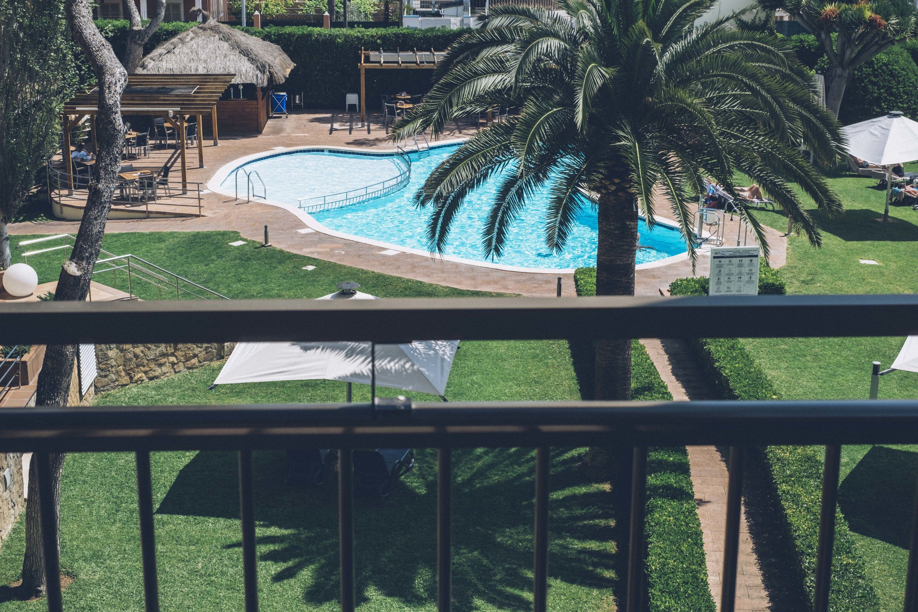 single room, balcony, pool view | view from room