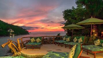 Outdoor pool, pool umbrellas, pool loungers