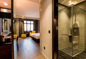 Shower, free toiletries, hair dryer, slippers
