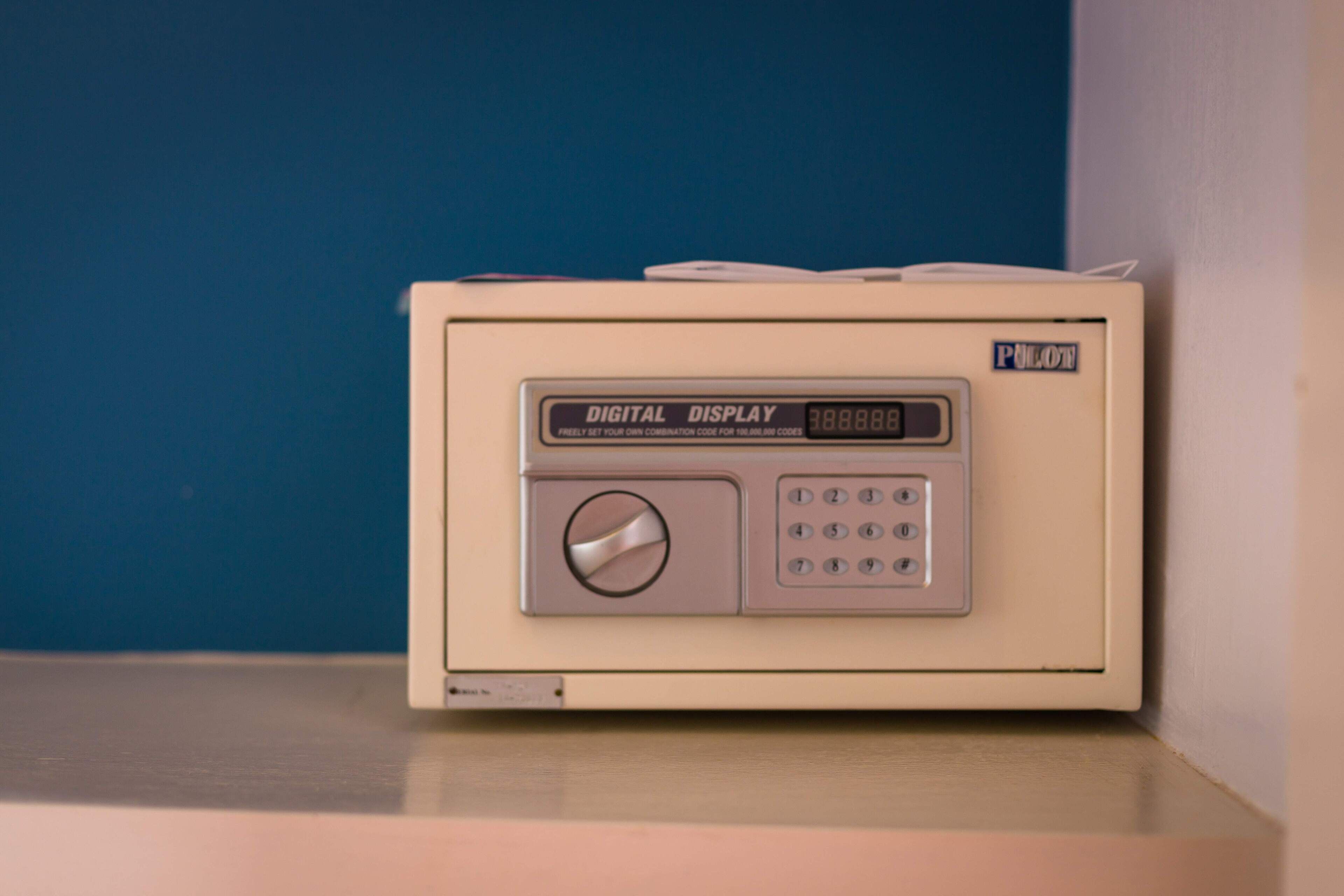 A digital display device with a numeric readout, a keypad, and a dial.