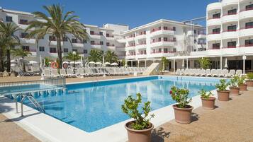 2 outdoor pools, open 10:00 AM to 8:00 PM, pool umbrellas, sun loungers
