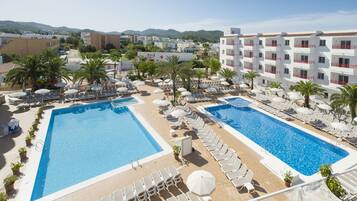 2 outdoor pools, open 10:00 AM to 8:00 PM, pool umbrellas, sun loungers