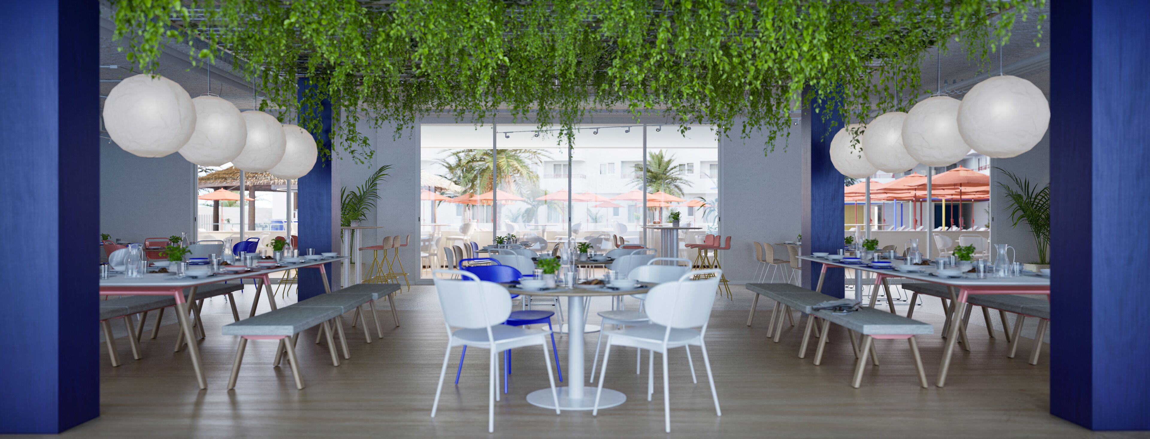 Serveert ontbijt, lunch, diner, internationale gerechten 