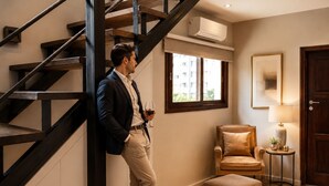 Toetasjesleilighet | Oppholdsområde | En 43-tommers smart-TV med kabel-kanaler samt Netflix og filmkjøp