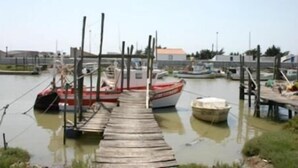 A marina with boats docked and a wooden pier extending into the water. - Hôtel du Marché (Beauvoir-sur-Mer)