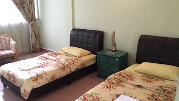 Desk, laptop workspace, free WiFi, bed sheets