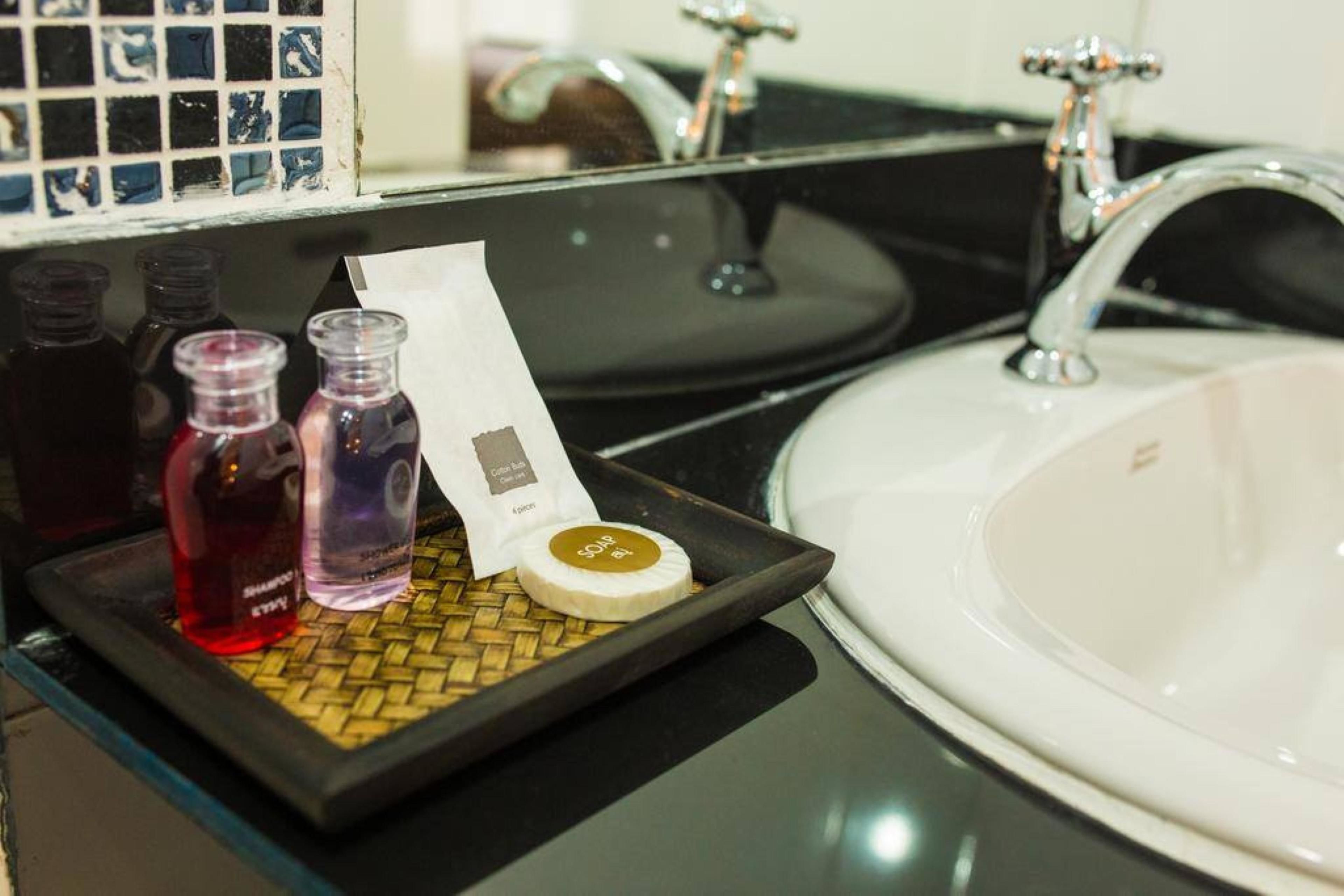 Shower, towels, soap, shampoo