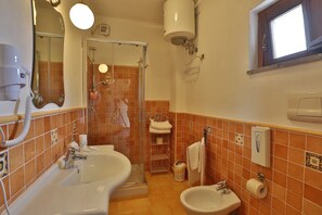 Shower, free toiletries, hair dryer, bidet