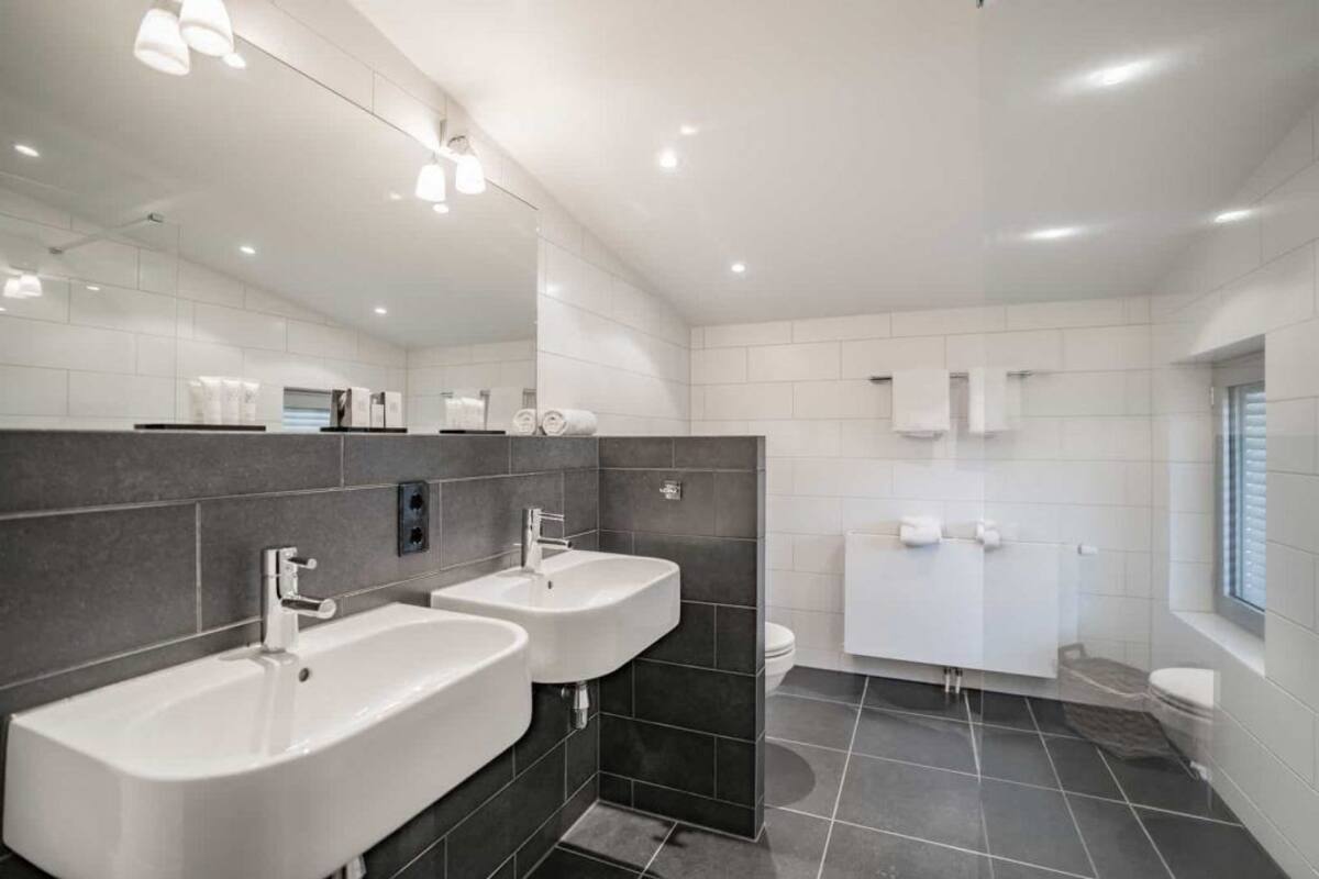 standard double room | bathroom | hair dryer, towels