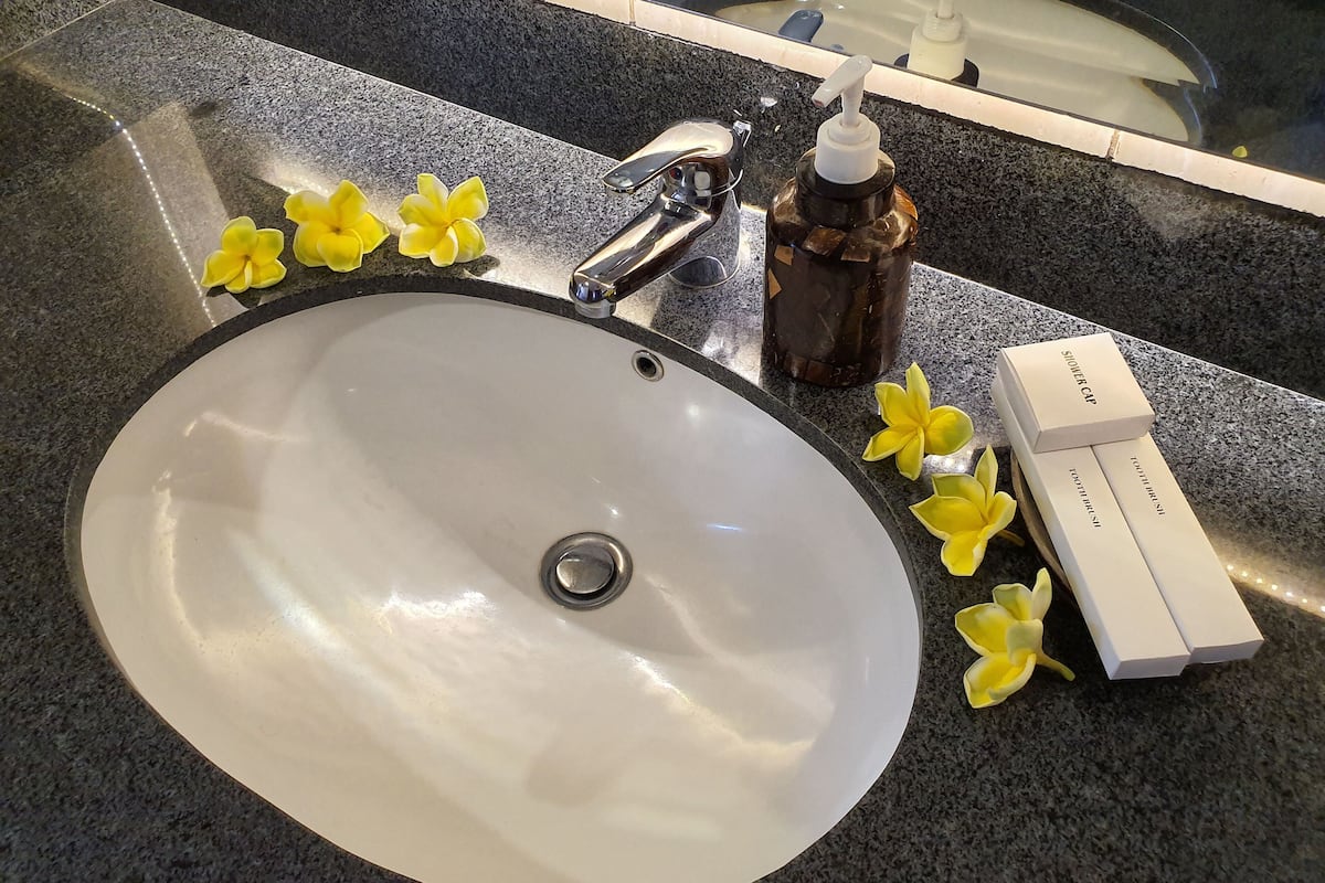 shower, rainfall showerhead, free toiletries, hair dryer