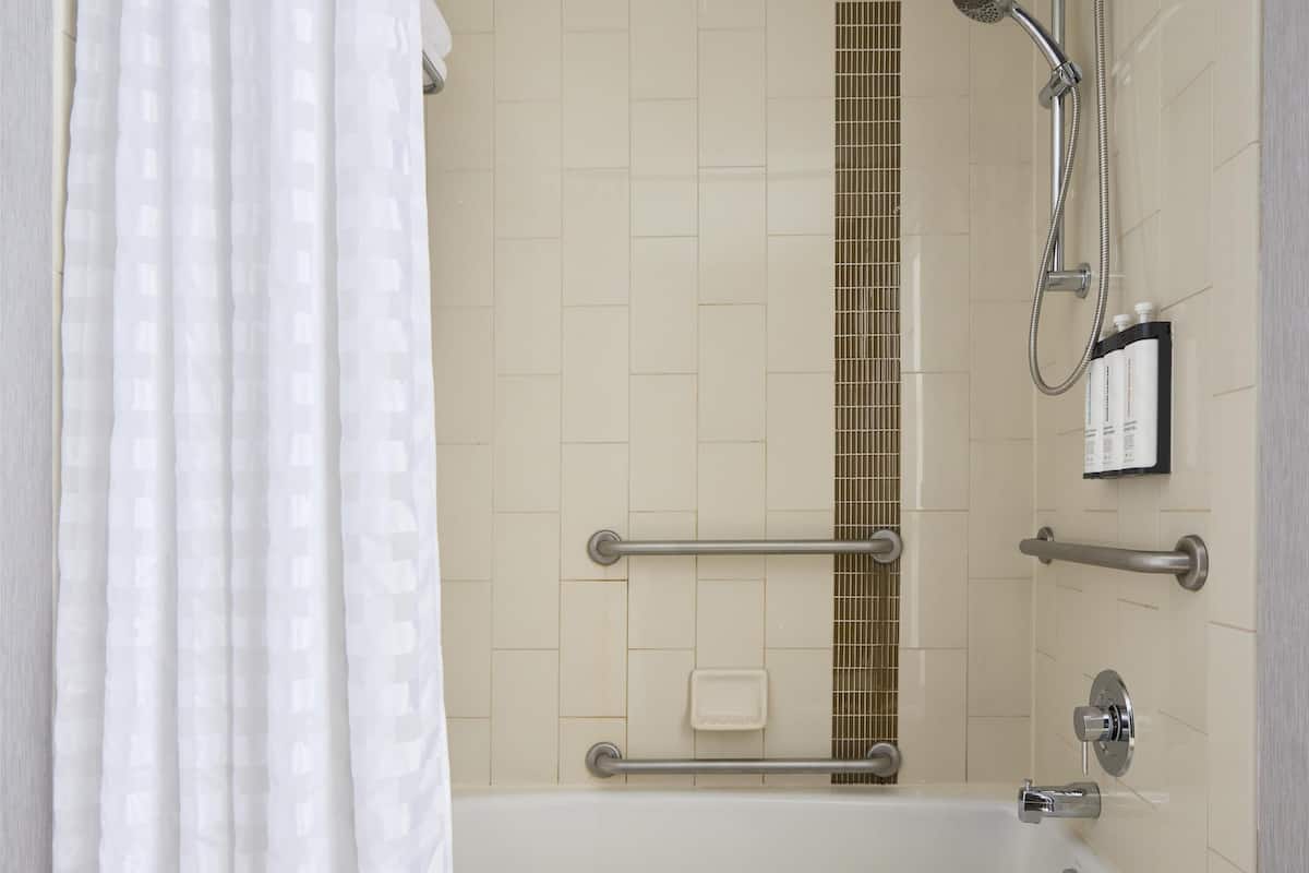 room, accessible (2 queen bed & sofabed, roll-in shower) | bathroom | free toiletries, hair dryer, towels, soap