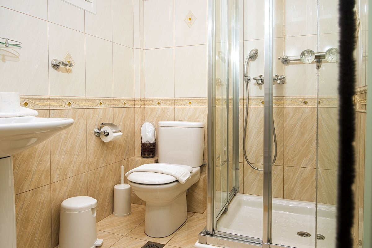 shower, free toiletries, hair dryer, bathrobes