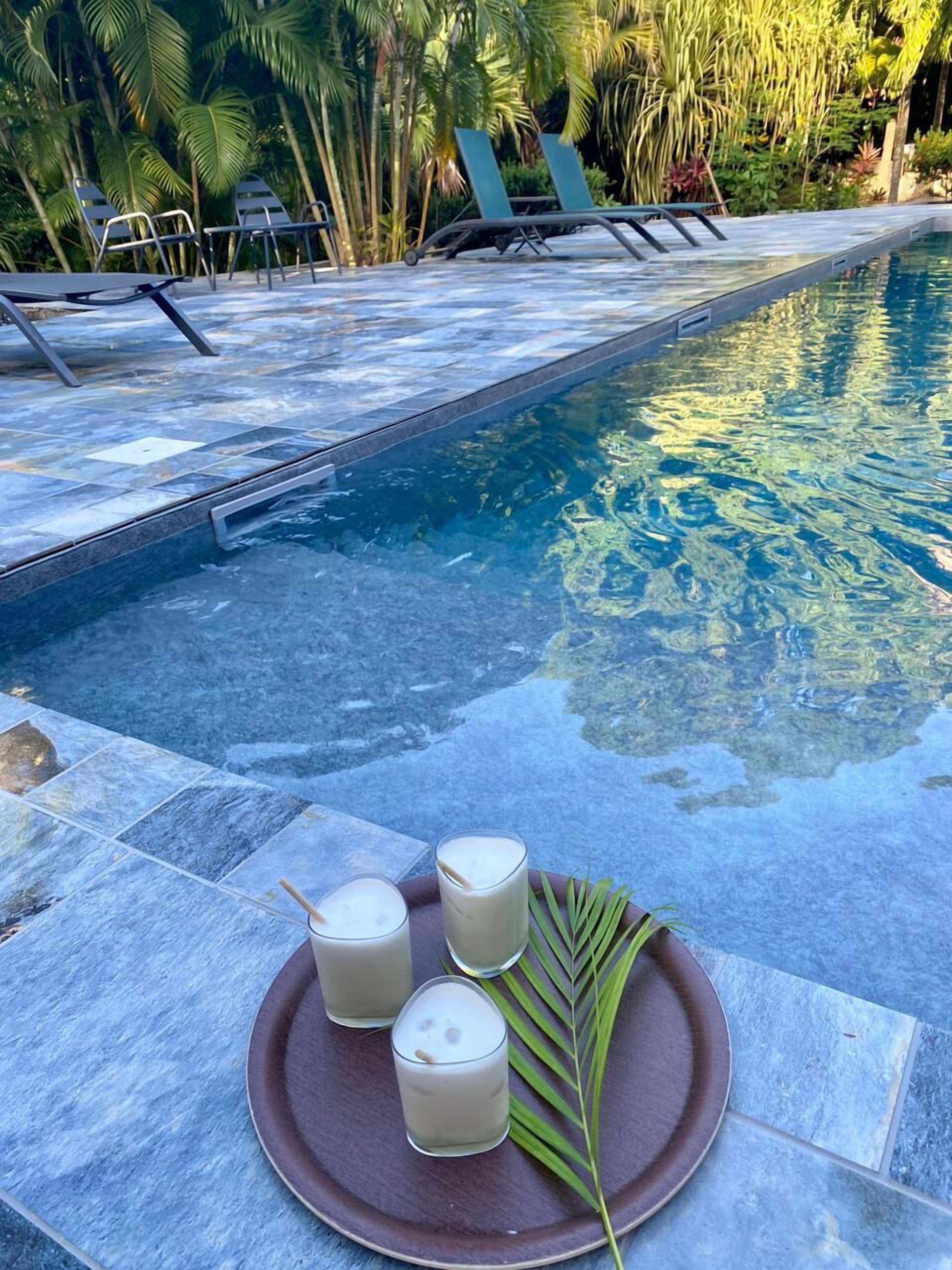 outdoor pool, pool loungers