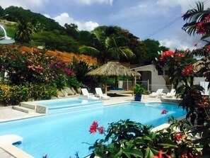 Outdoor pool, a waterfall pool