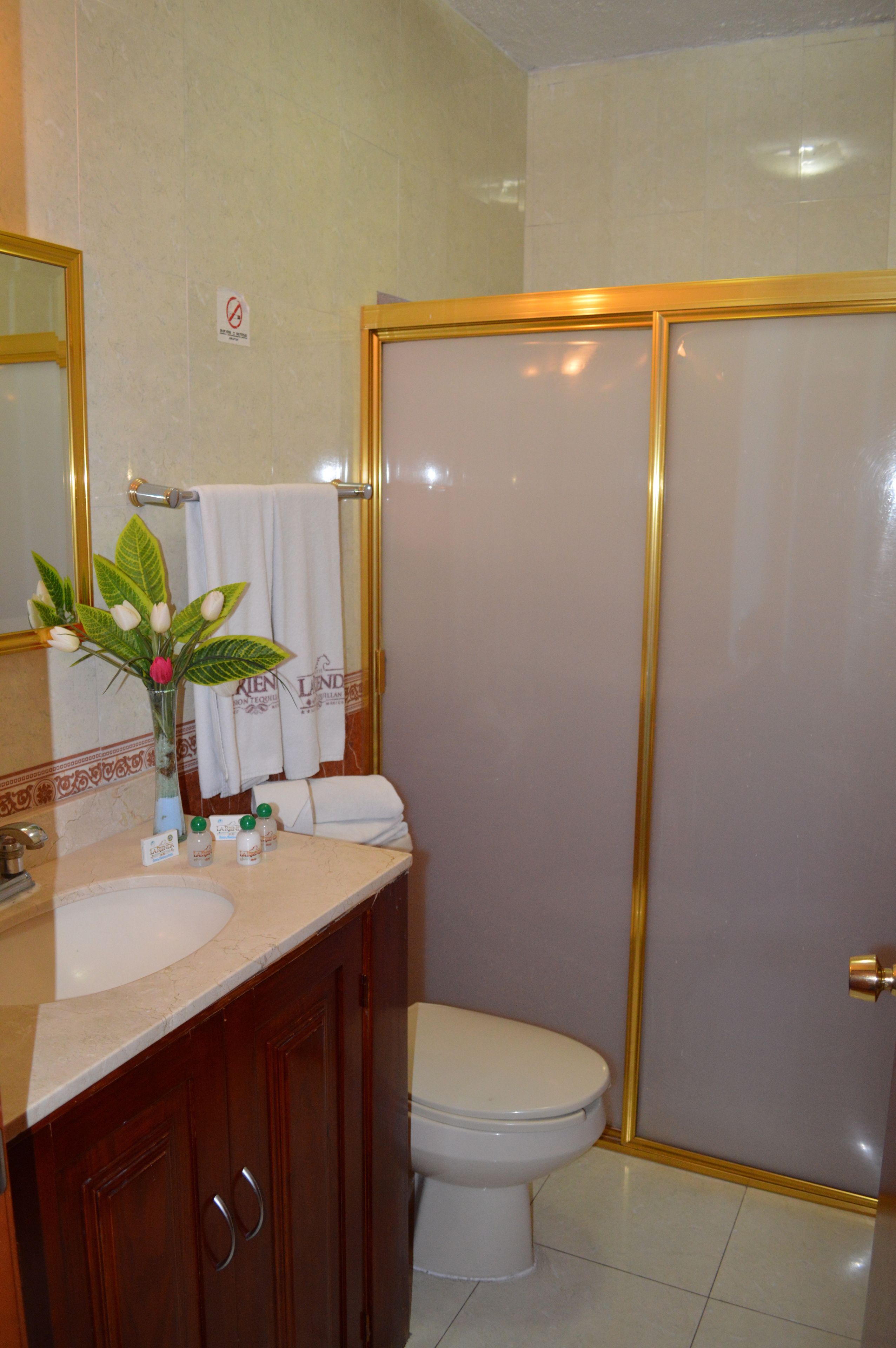 family room | bathroom | shower, free toiletries, hair dryer, towels