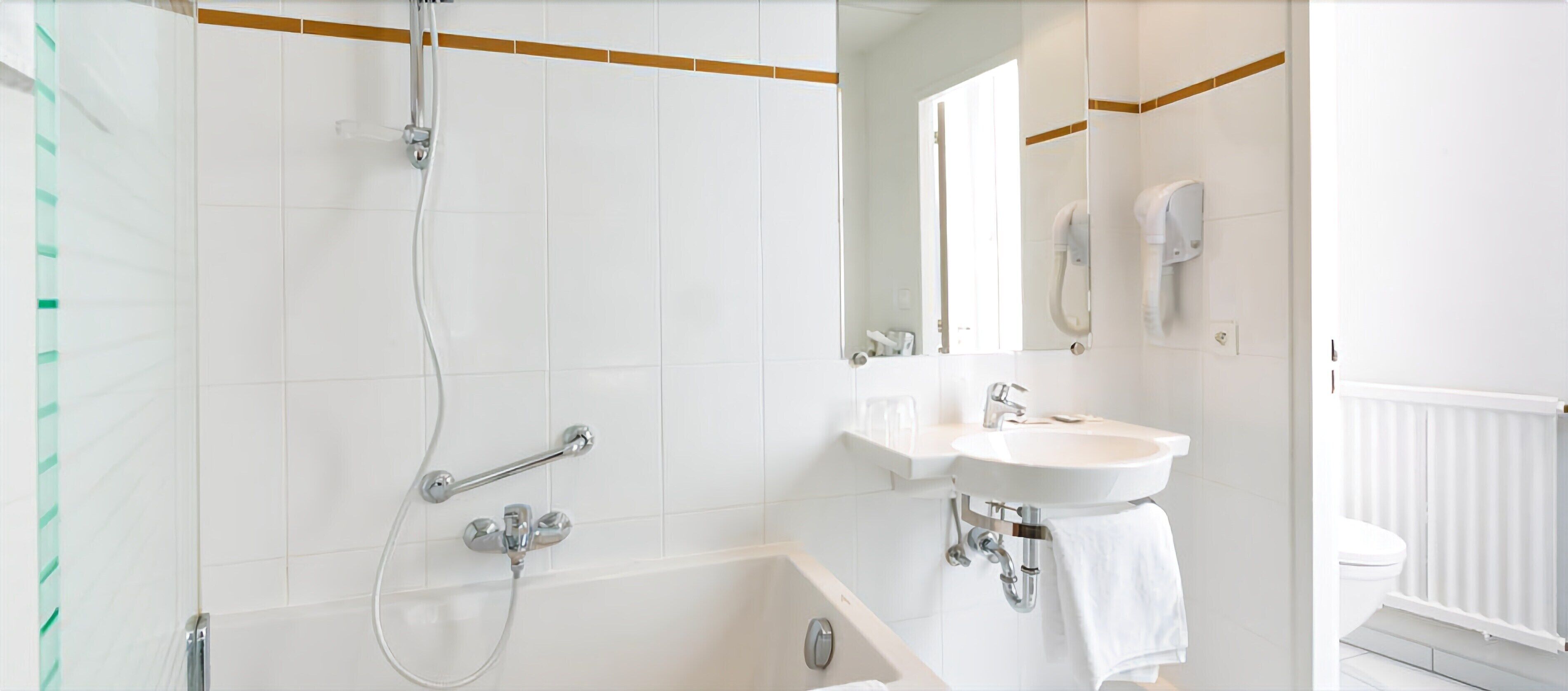 free toiletries, hair dryer, towels