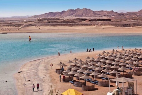 Playa privada, buceo, bar en la playa