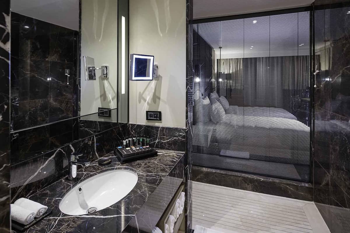 Edredón, minibar, caja de seguridad en la habitación y escritorio