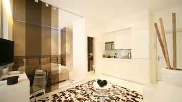 1 bedroom, desk, laptop workspace, iron/ironing board