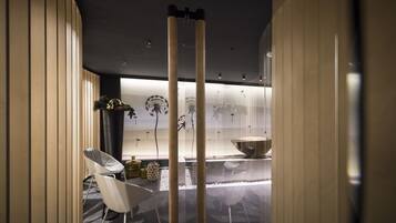 Sauna, steam room, body treatments, hot stone massages, sports massages