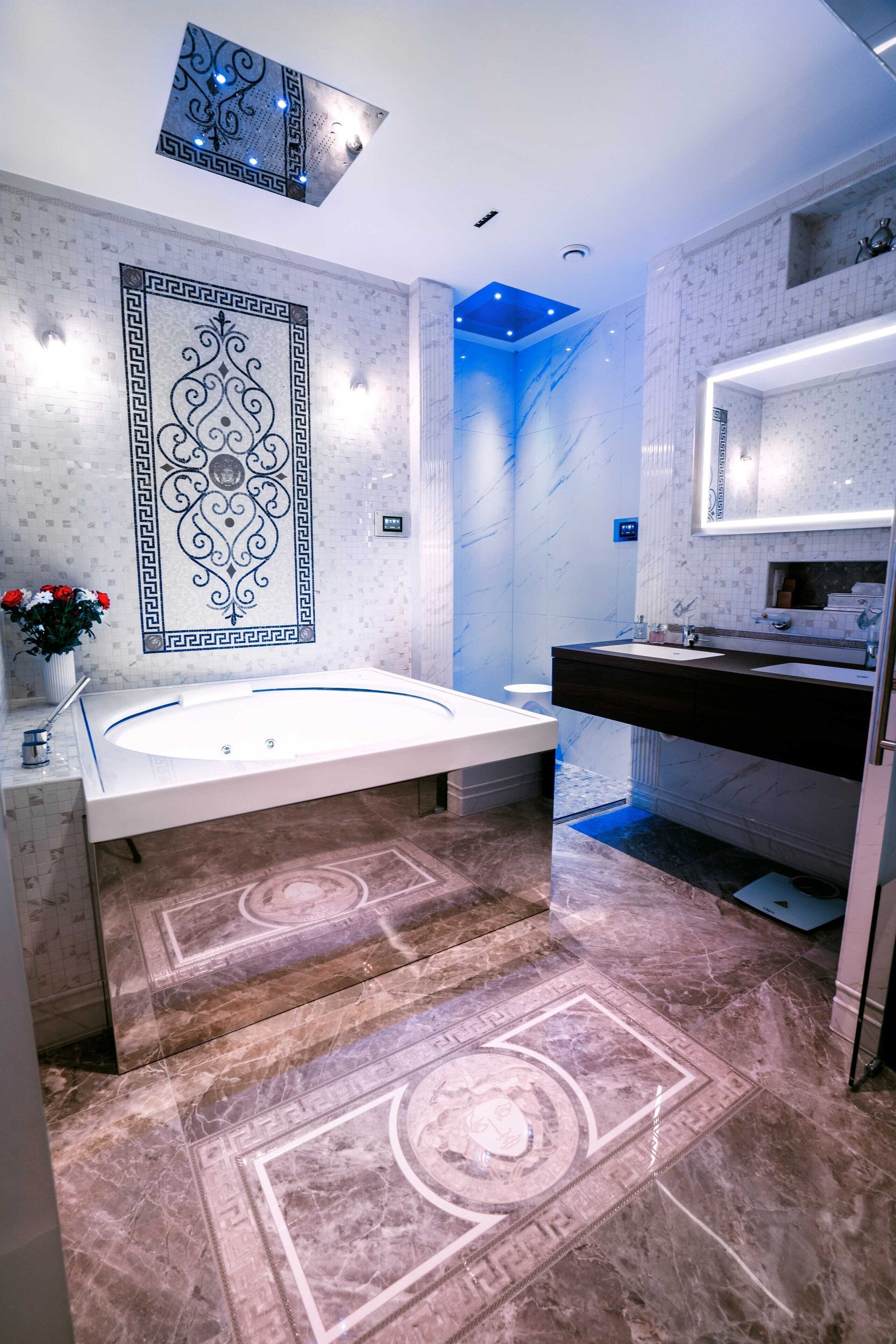 ruby suite - free spa access | bathroom | free toiletries, hair dryer, bathrobes, slippers