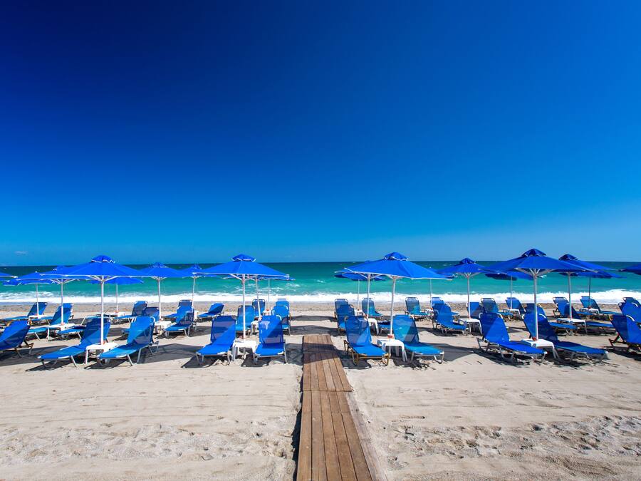 Beach nearby, sun loungers, beach umbrellas