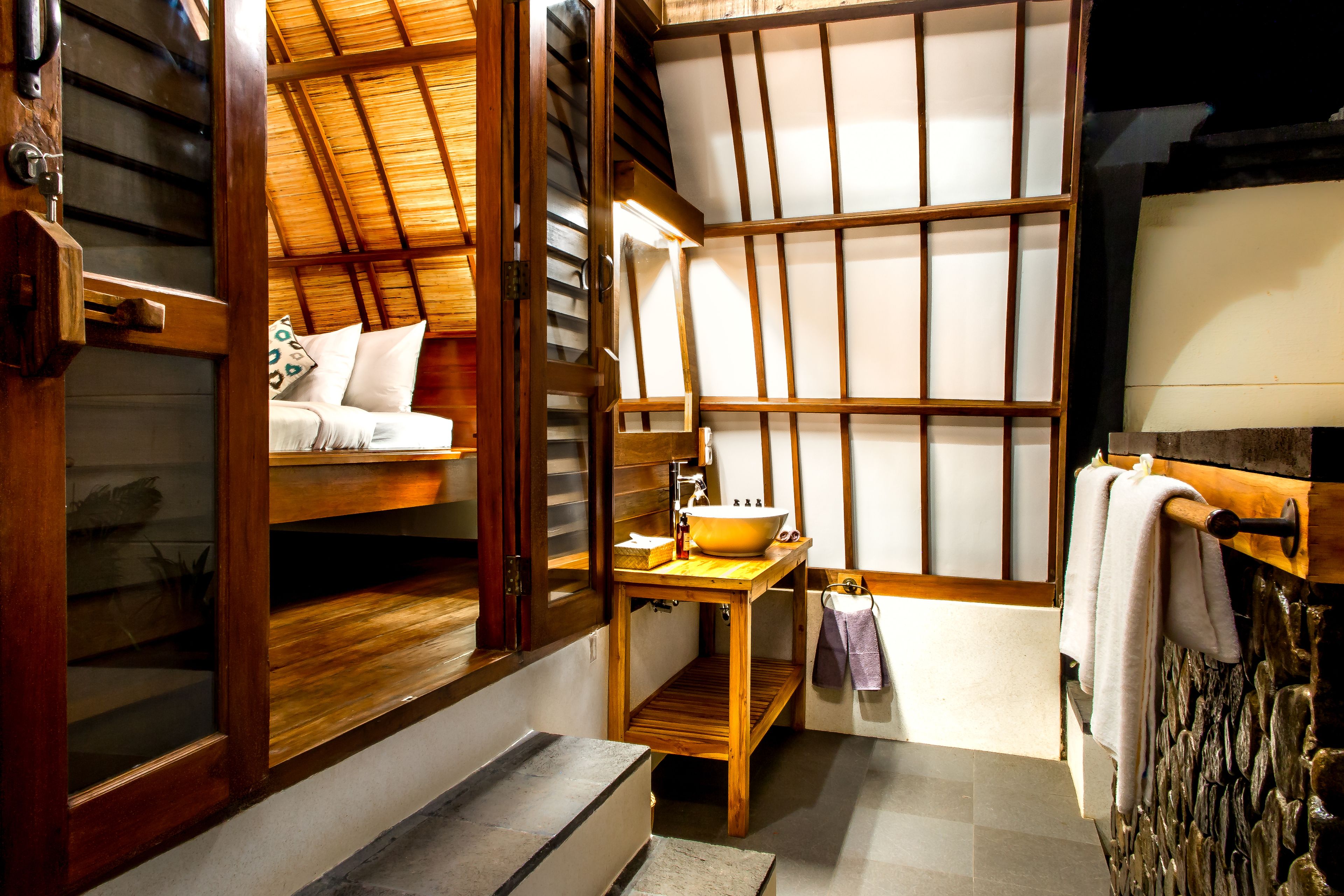 shower, eco-friendly toiletries, hair dryer, towels